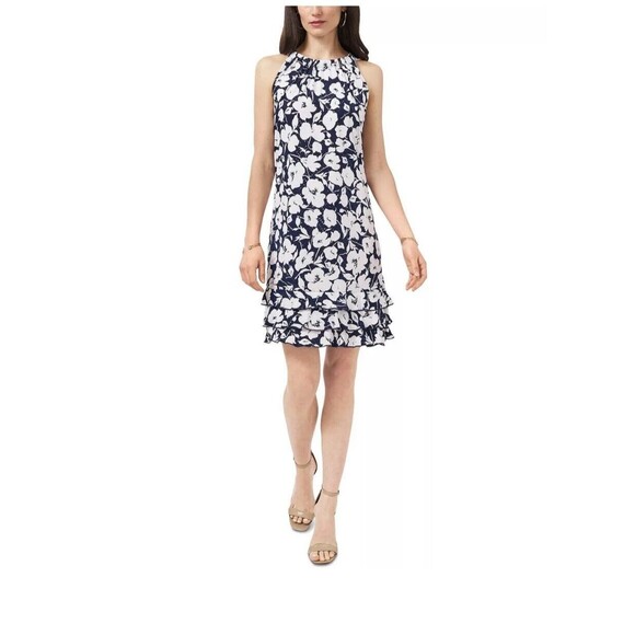 Womens MSK Small Oscar Sequins Floral Halter Style Ruffle Dress Grey & White S - Picture 1 of 12